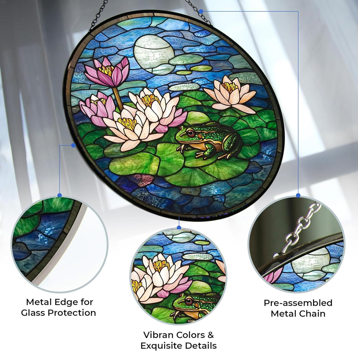 Thanksgiving Frog Lotus Stained Glass Window Hanging Sun Catcher Halloween Haning Ornament