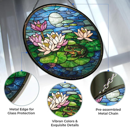 Thanksgiving Frog Lotus Stained Glass Suncatcher Window Hanging, Gothic Christmas Ornaments for