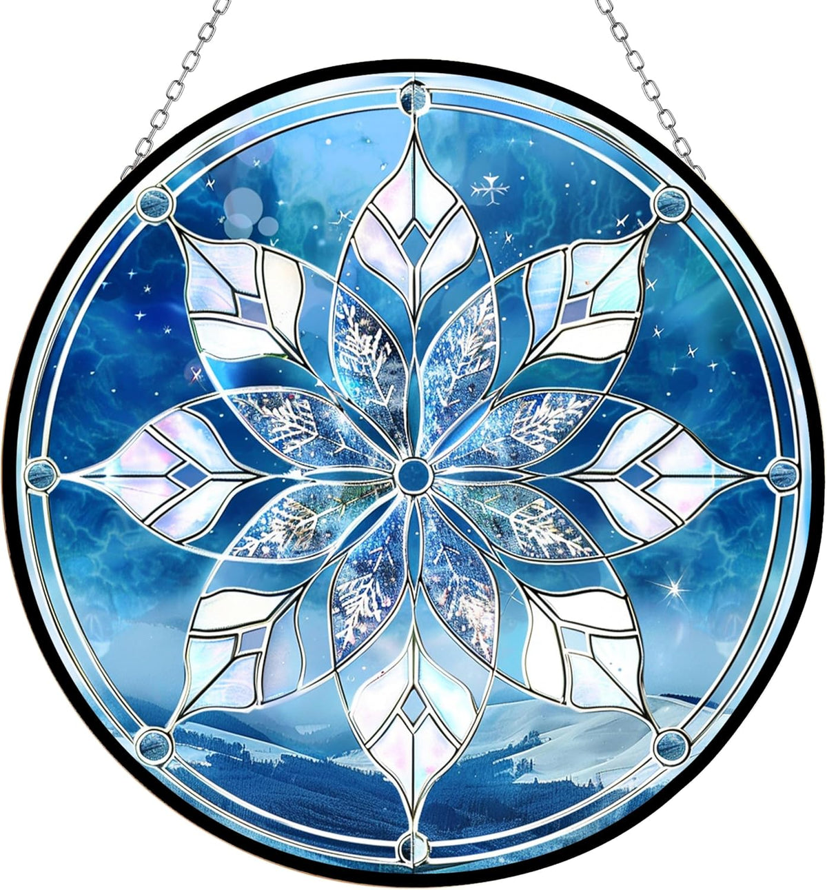 Christmas Snowflake Stained Glass Sun Catcher, Wall Hanging Colored Decor Room Outdoor Window