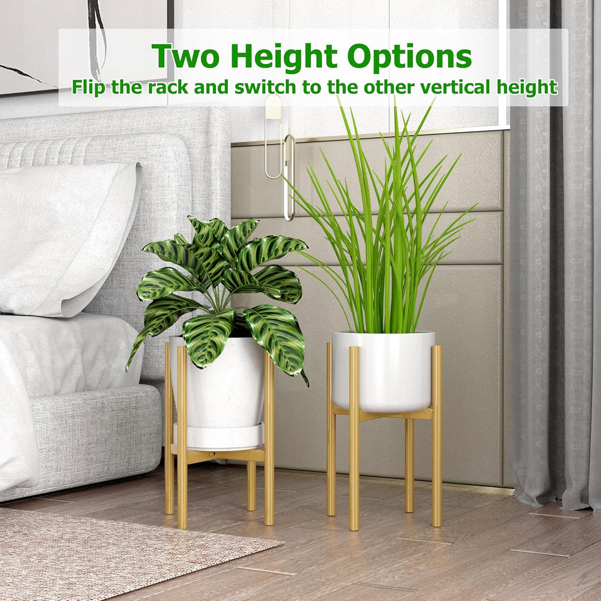 EKNITEY Adjustable Plant Pot Stand: Indoor Outdoor Modern Flower Holder Metal Plant Rack Organizer