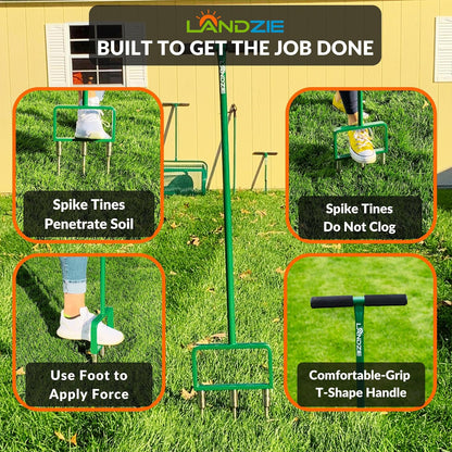 Landzie - The Original Spike Tine Fork Lawn Aerator - 42 Inch Manual Stainless Steel Gardening Hand