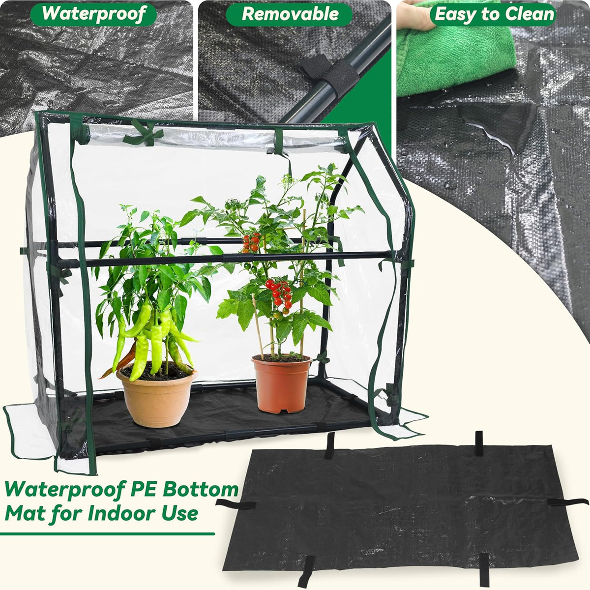 Gardzen Mini Greenhouse with Waterproof Base, Indoor/Outdoor Tabletop Greenhouse for Seed Starting