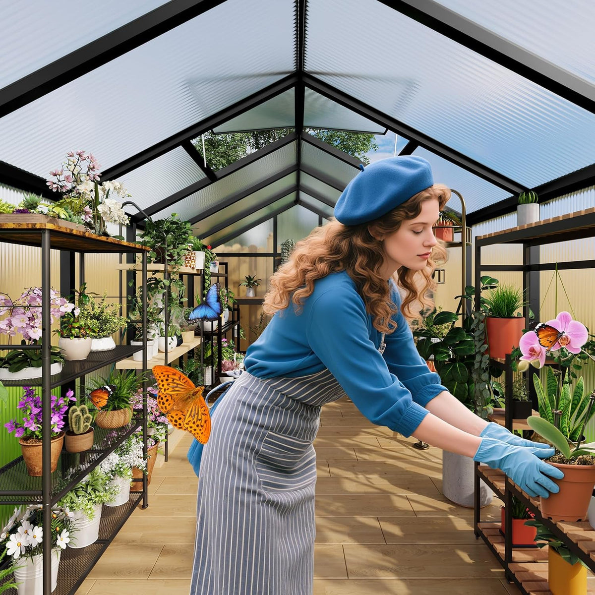6x10 FT Greenhouse for Outdoors, Polycarbonate Greenhouse with Roof Vent, Ground Nails, Lockable