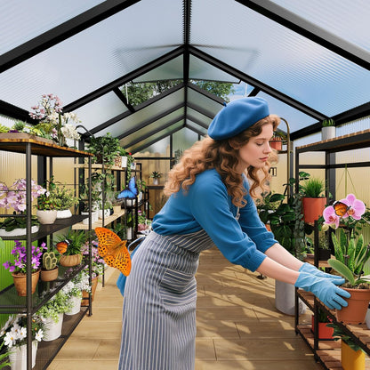6x10 FT Greenhouse for Outdoors, Polycarbonate Greenhouse with Roof Vent, Ground Nails, Lockable