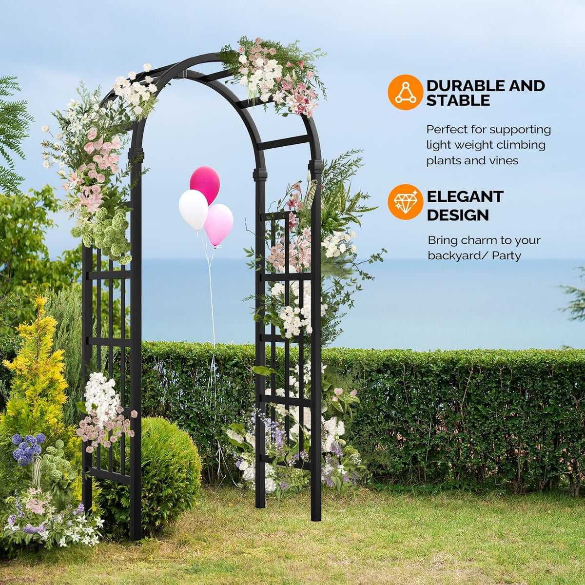 VINGLI Vinyl Garden Arbor, PVC Wedding Arch for Ceremony Party, Garden Trellis for Climbing Plants
