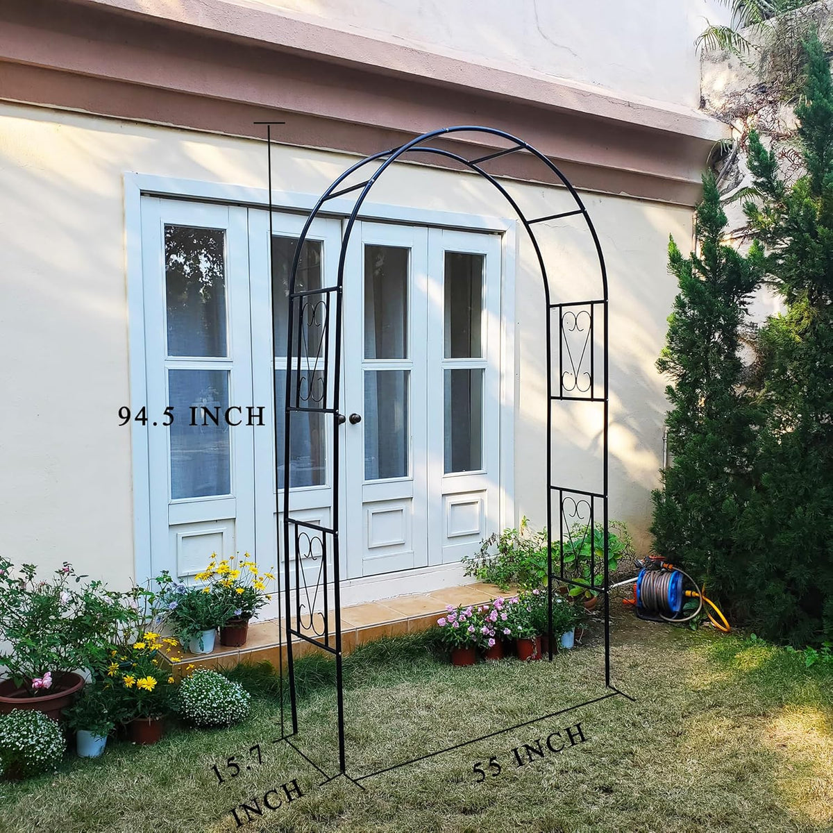 6.9ft H X 4.1ft W Metal Garden Arch Trellis, Garden Arbor for Climbing Plants, Wedding Arch Arbor