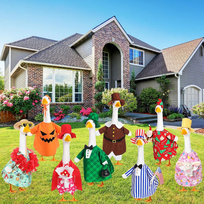 8 Set Seasonal Holiday Goose Outfits Fall Halloween Christmas Summer All Seasons Lawn Porch Goose