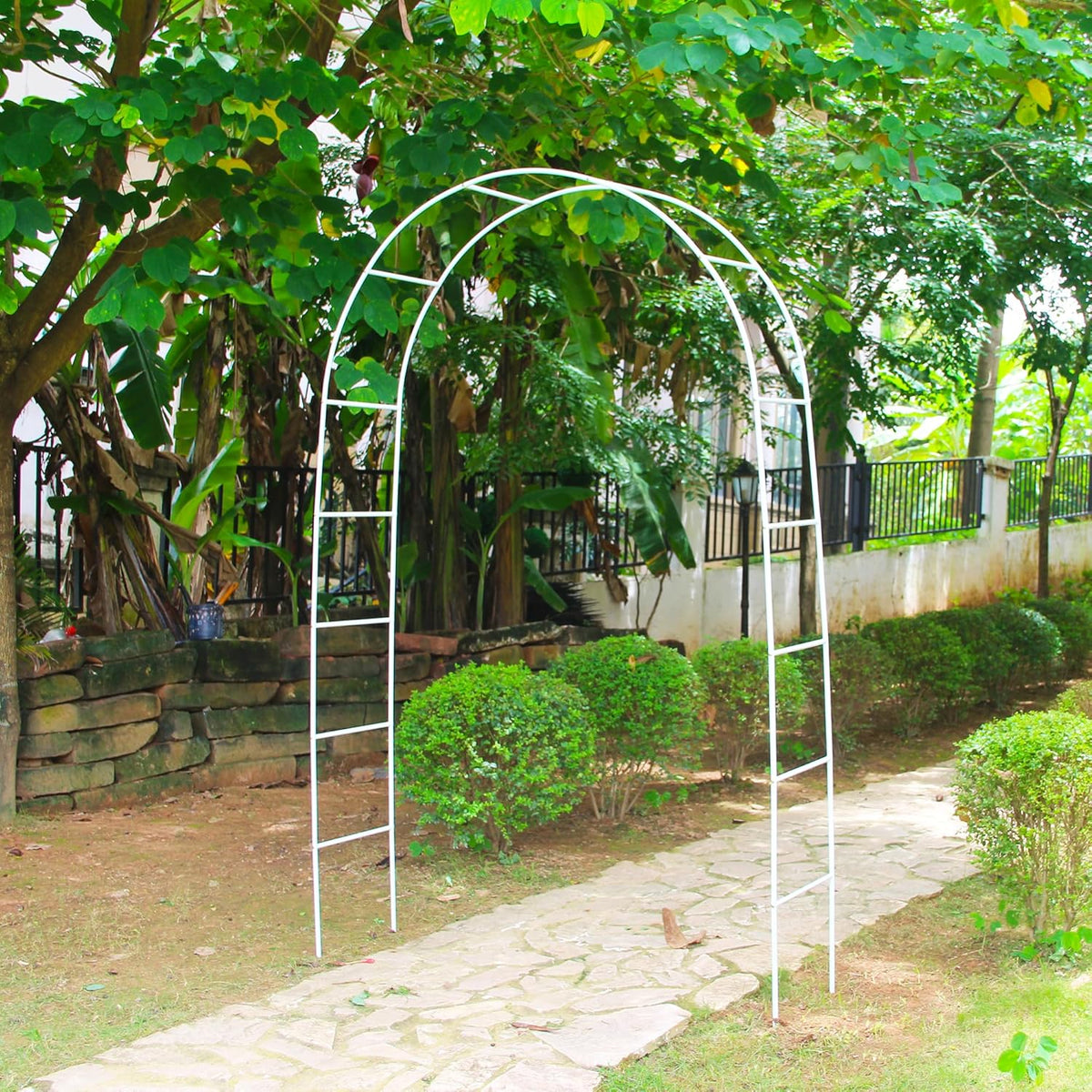 White Iron Pergola Arbor Practical, 7.9 Feet High x 4.6 Feet Wide, Assemble Easily for Various