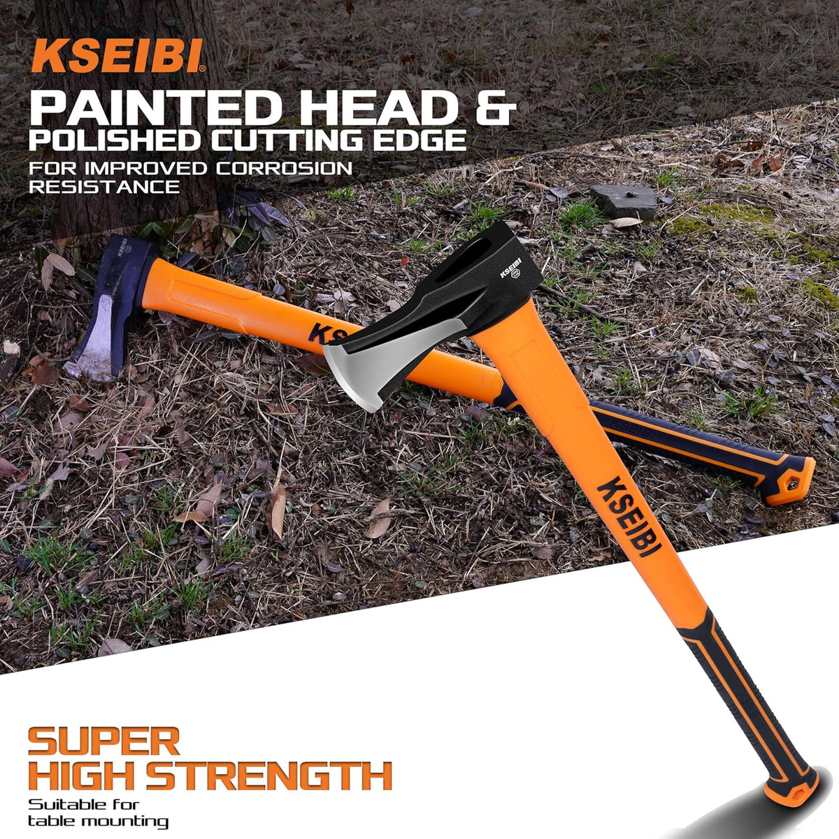 KSEIBI 36-Inch Splitting Axe - Forged Carbon Steel, Wood Splitter & Kindling Axe for Chopping