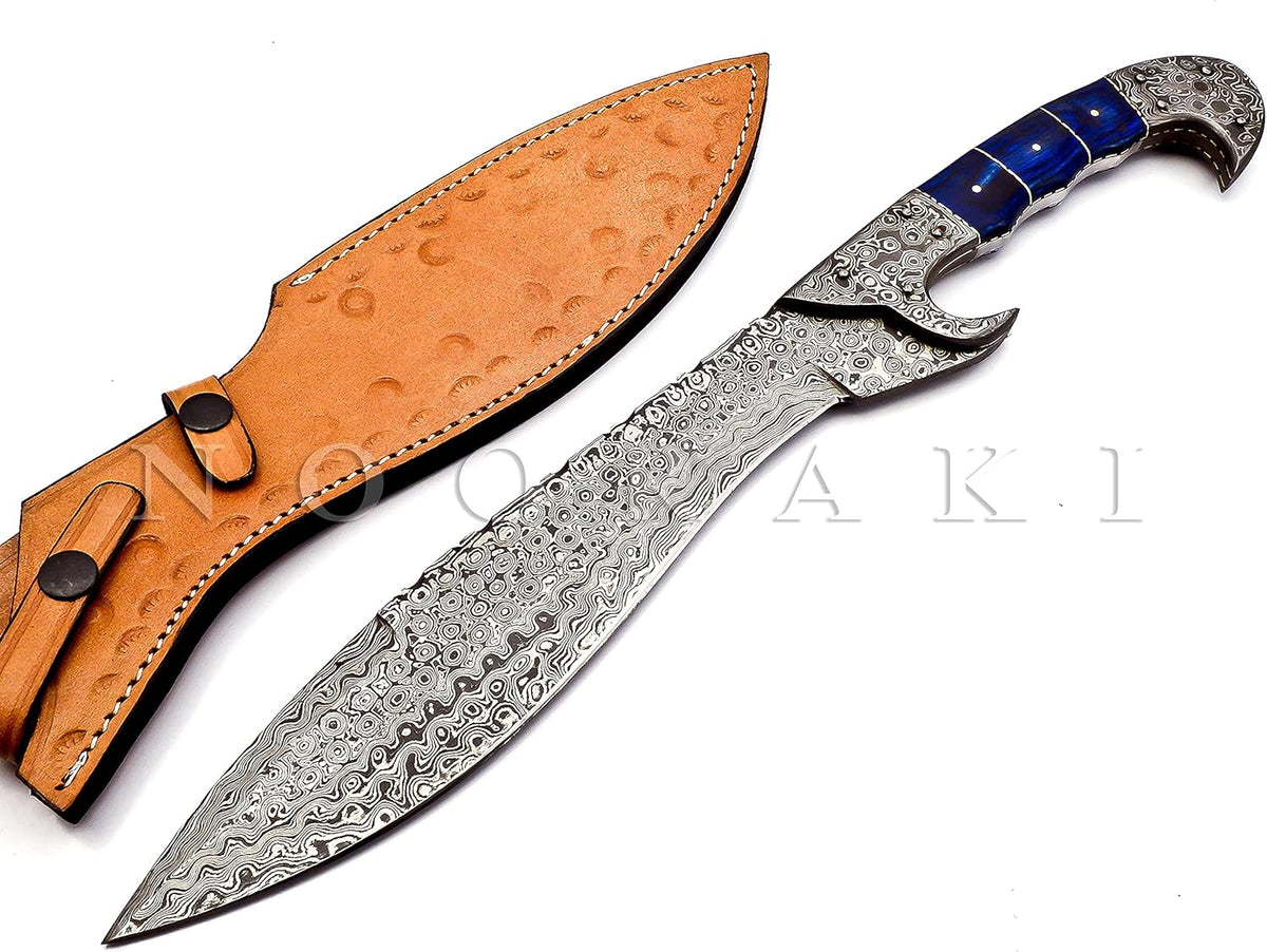 Nooraki - 18 inches Handmade Damascus Steel Machete/Kukri Knife, Bushcraft Knife, Hunting Knife