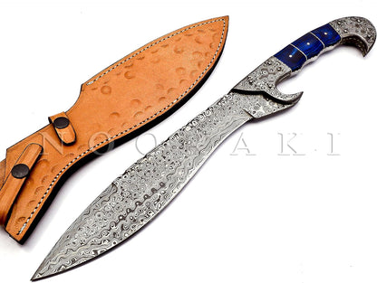 Nooraki - 18 inches Handmade Damascus Steel Machete/Kukri Knife, Bushcraft Knife, Hunting Knife