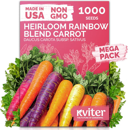KVITER 1,000 Rainbow Carrot Seeds (Daucus Carota) - Baby Carrots Mix, Sweet & Tender Taste