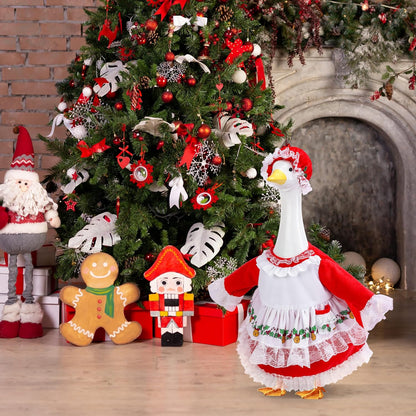 2 Pcs/Set Christmas Mrs. Claus Porch Goose Outfits, Lawn Goose Statue Mrs. Claus Costume, Red Green
