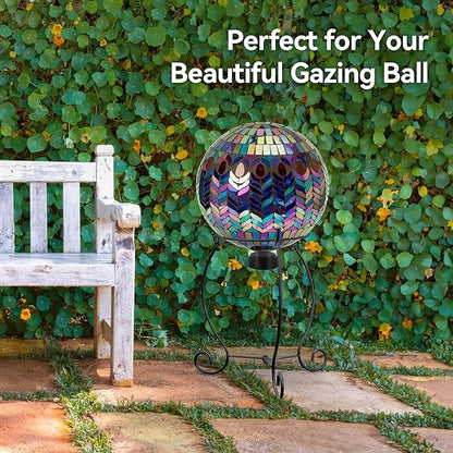 Lily's Home Metal Gazing Ball Stand for 8-10 inch Metal and Glass Garden Gazing Globes. Black.