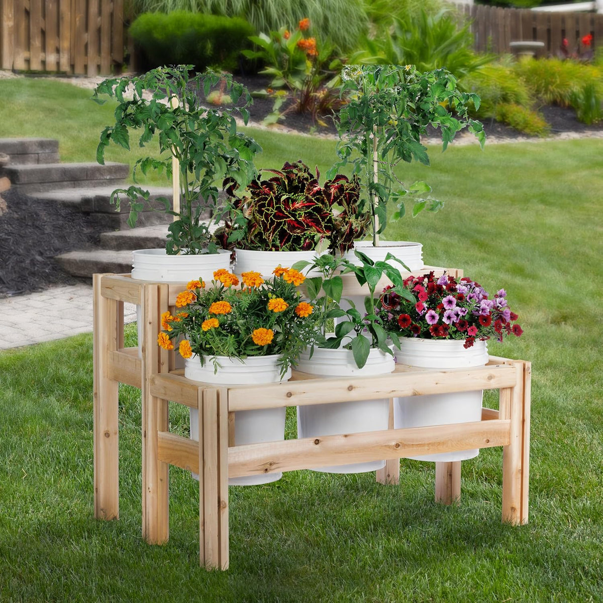 Greenes Fence Two-Tiers Six Bucket Elevated Cedar Wood Garden Frame, 43 in. x 30 in. x 30 in.