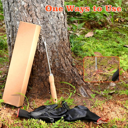 Wooden Handle Dandelion Weeder Tool - Polished Stainless Steel Dual - Forked Head Dandelion Weeder
