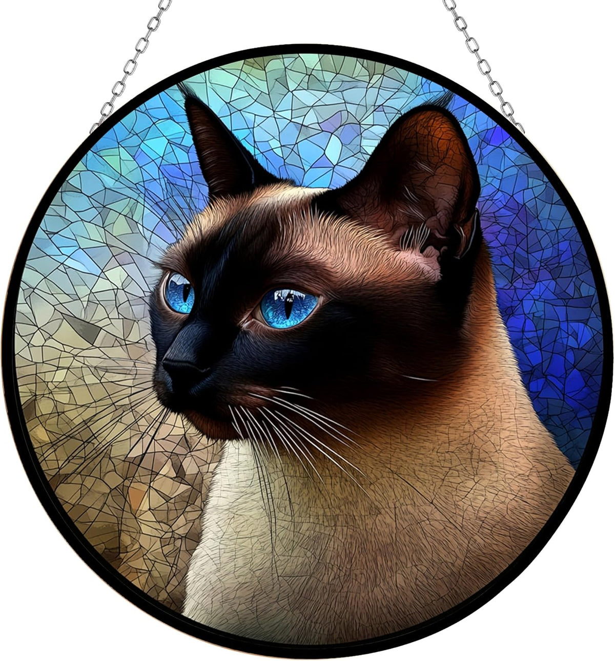 Easter Siamese Cat Stained Glass Window Hangings, Handcrafted Stained Glass Suncatchers, Gift for