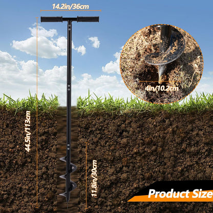 2 in 1 Hand Auger Spiral Drill for Planting, 4 X 44.5inch Post Hole Digger Manual Auger for Fence