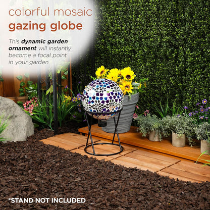 Alpine Corporation HMD218 Mosaic Gazing Globe with Mirrored Floral Pattern Decoration for Garden