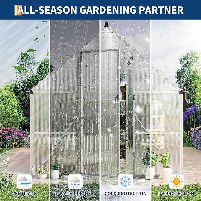 8'X10' Aluminum-Framed Polycarbonate Greenhouse, Heavy Duty Polycarbonate Greenhouse with Quick