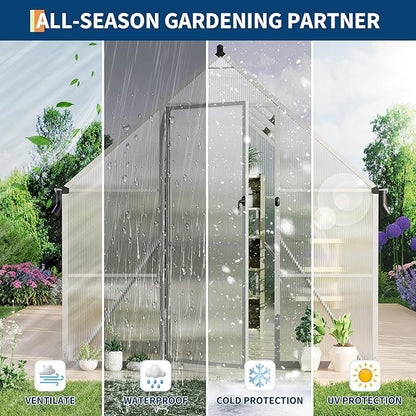8'X10' Aluminum-Framed Polycarbonate Greenhouse, Heavy Duty Polycarbonate Greenhouse with Quick