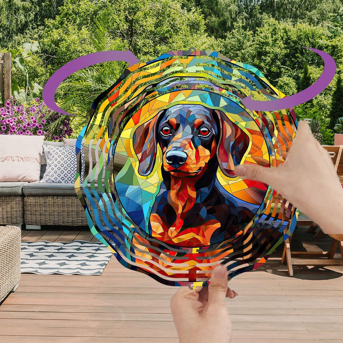 Dachshund Dog Wind Spinners Outdoor Dog Memorial Gifts, 3D Metal Kinetic Hanging Garden Wind