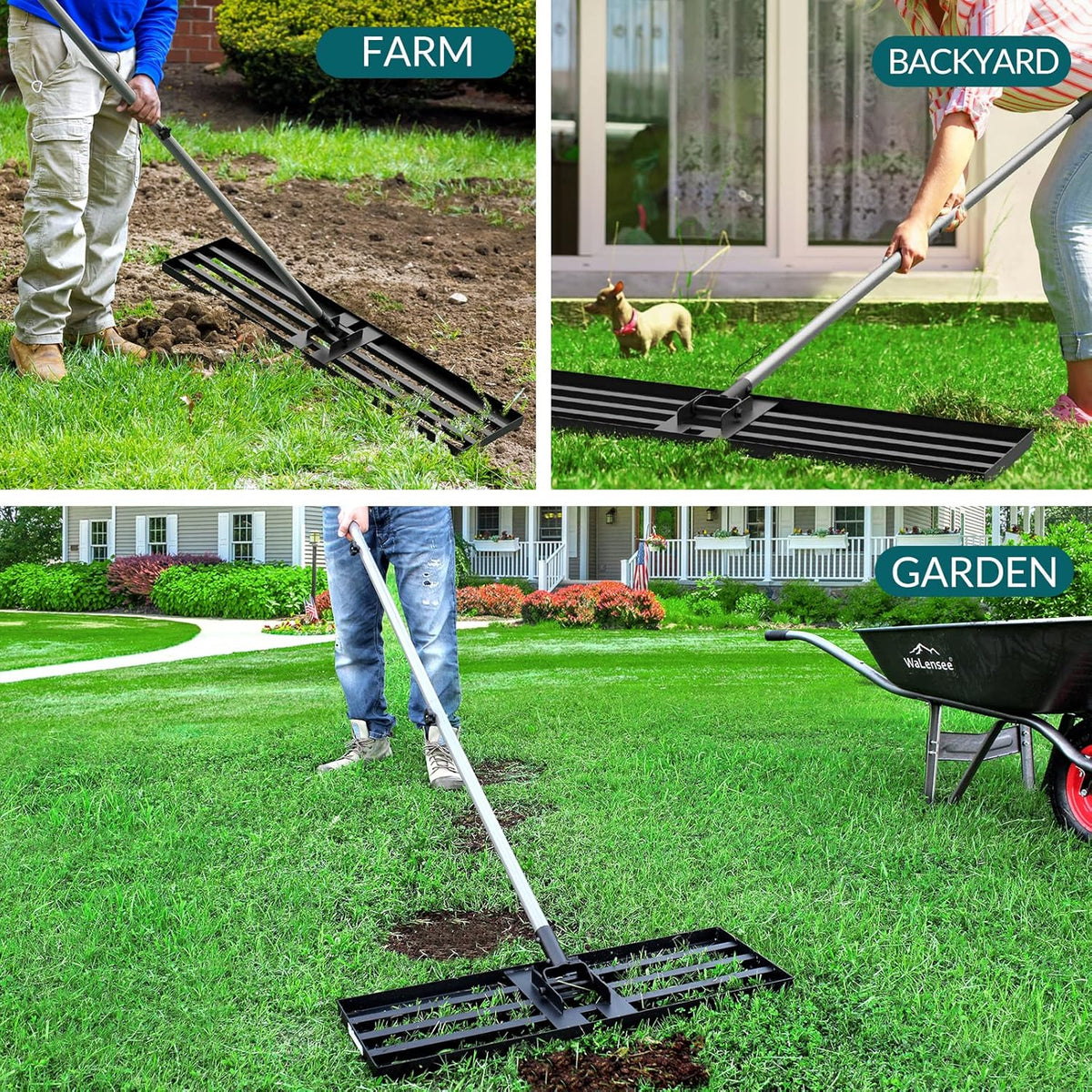 Walensee Lawn Leveling Rake, 7FT 30"x10" Levelawn Tool, Heavy Duty Effort Saving Lawn Level Tool