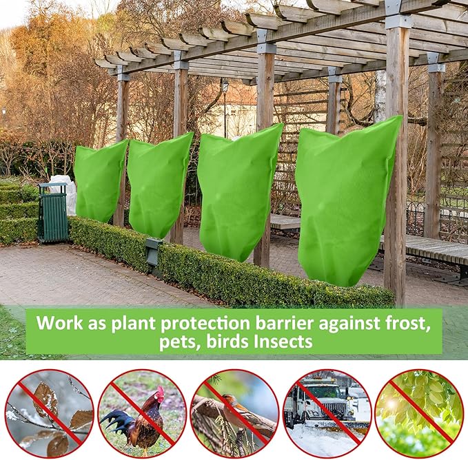 12 Packs Winter Plant Covers Freeze Protection Drawstring Tree Cover 23.62 x 31.5 in Large Reusable