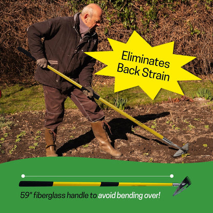 Spear Head Hoe Garden Tool - Long Handle Hoe with 59" Fiberglass Handle, 2 Cushioned Grips, &