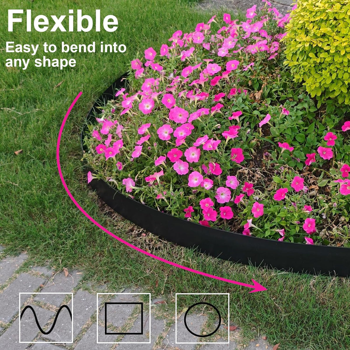 102FT Landscape Edging 4 in Tall with 110 Spikes, Garden Edging Border and 1 Hammer, Plastic