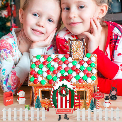 Haooryx 22Pcs Christmas Magic Wooden Miniature Fairy Doors Accessories, Christmas Elf Magic Door