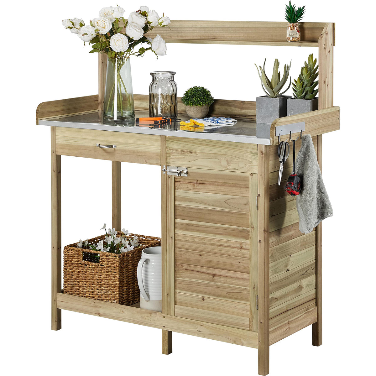 Yaheetech Potting Bench Outdoor Potting Table with Storage,Light Green