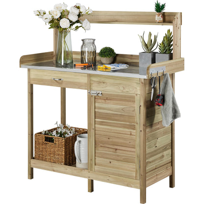 Yaheetech Potting Bench Outdoor Potting Table with Storage,Light Green