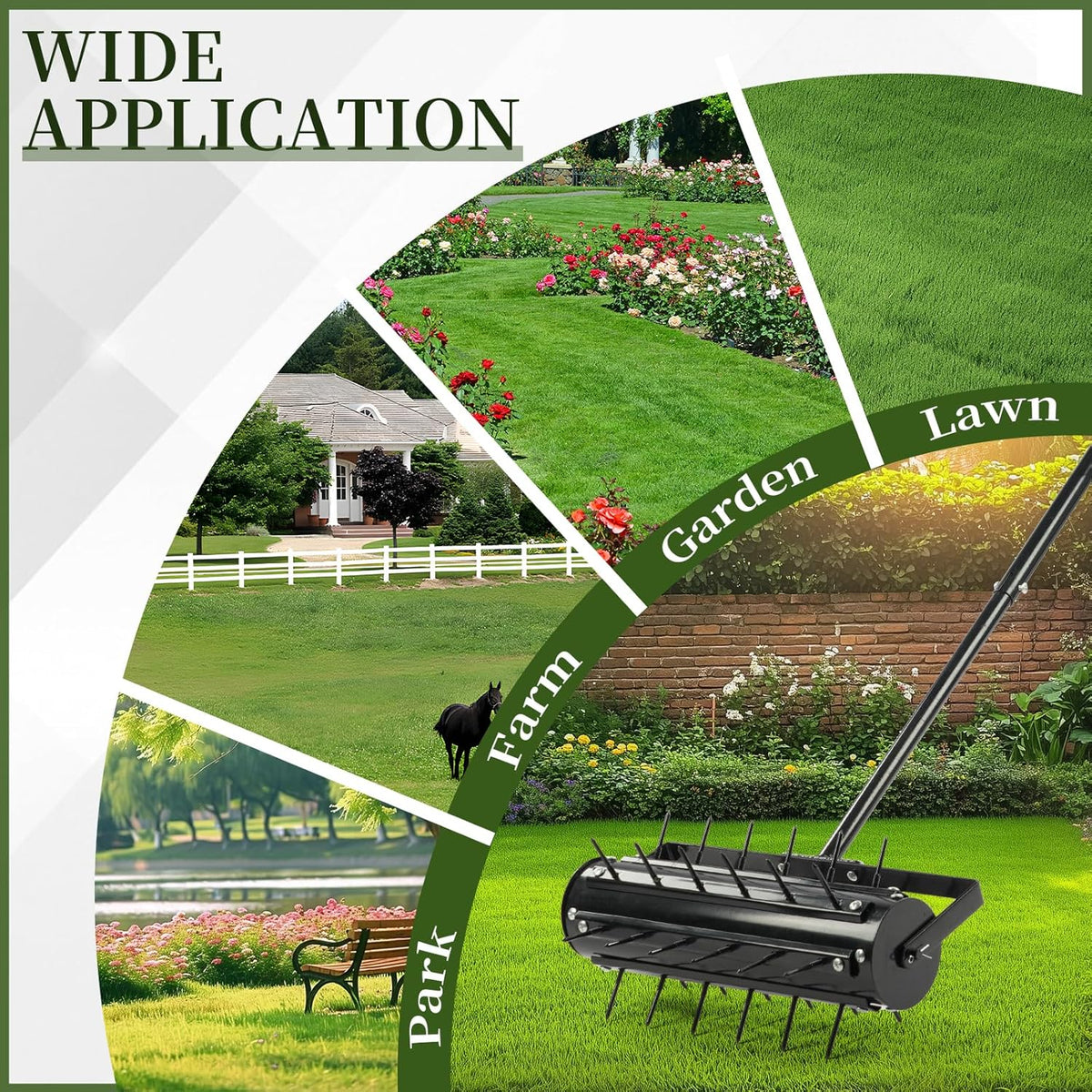 VINGLI Rolling Lawn Aerator with T-Shaped Handle, 17 inch Manual Aerator Tool, Lawn Aerator Spike
