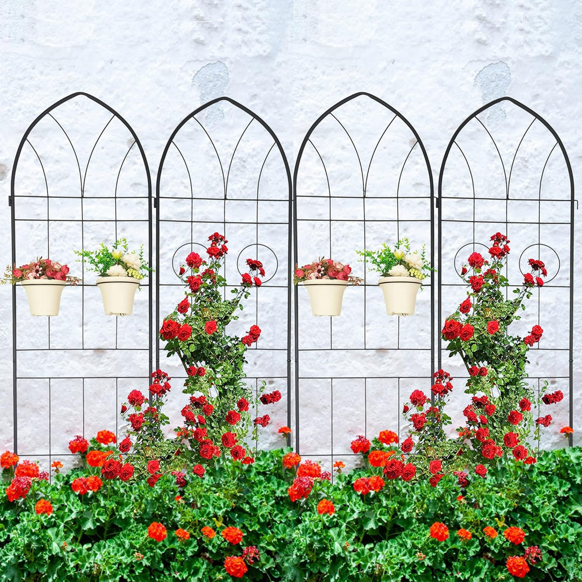 4 Pack Metal Garden Trellis 78.7" H Garden Fence Rustproof Trellis for Climbing Plants Support