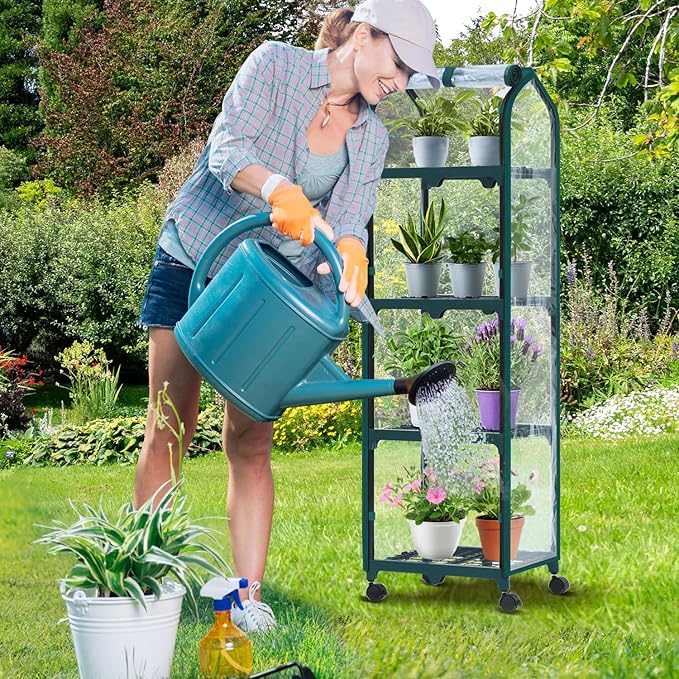 Ohuhu Mini Greenhouse for Indoor Outdoor, Small Plastic Plant Green House with Locking Wheels