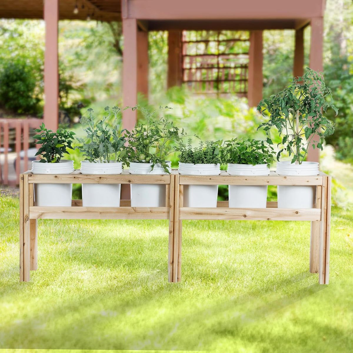 Greenes Fence Six Bucket Elevated Cedar Wood Garden Frame, 84 in. x 16 in. x 30 in. - Made in USA