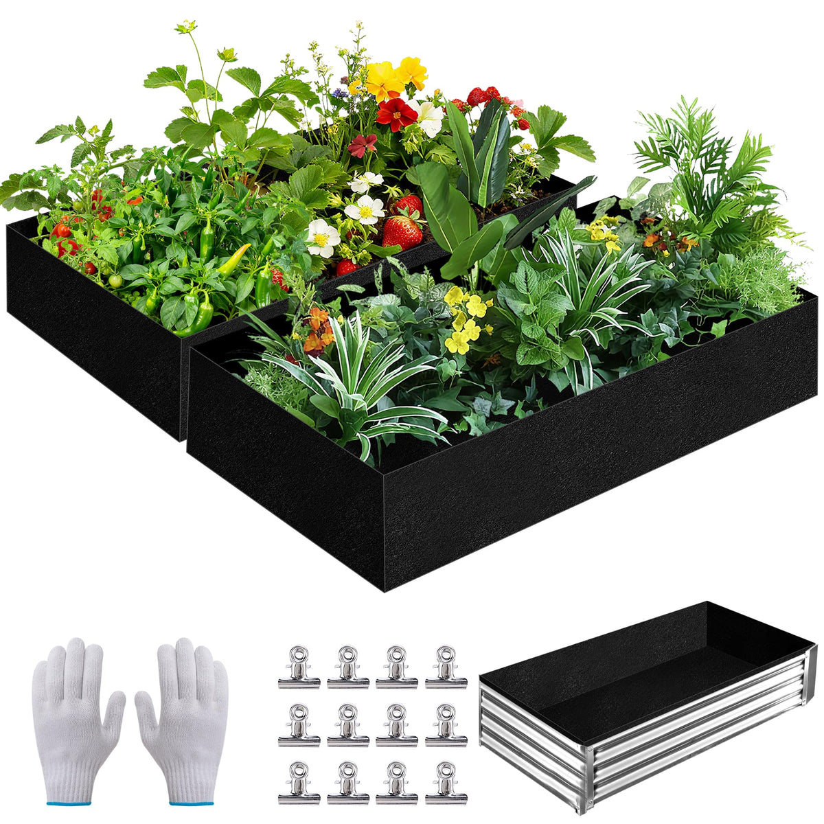 Mizelu 2 Sets 4 x 2 x 1 ft Raised Garden Bed Liner Bag, Breathable Grow Bed Fabric Liners with