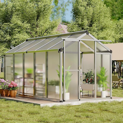 6x10 FT Greenhouse, Easy Assembly Aluminum Polycarbonate Greenhouses for Outdoors with Roof Vent