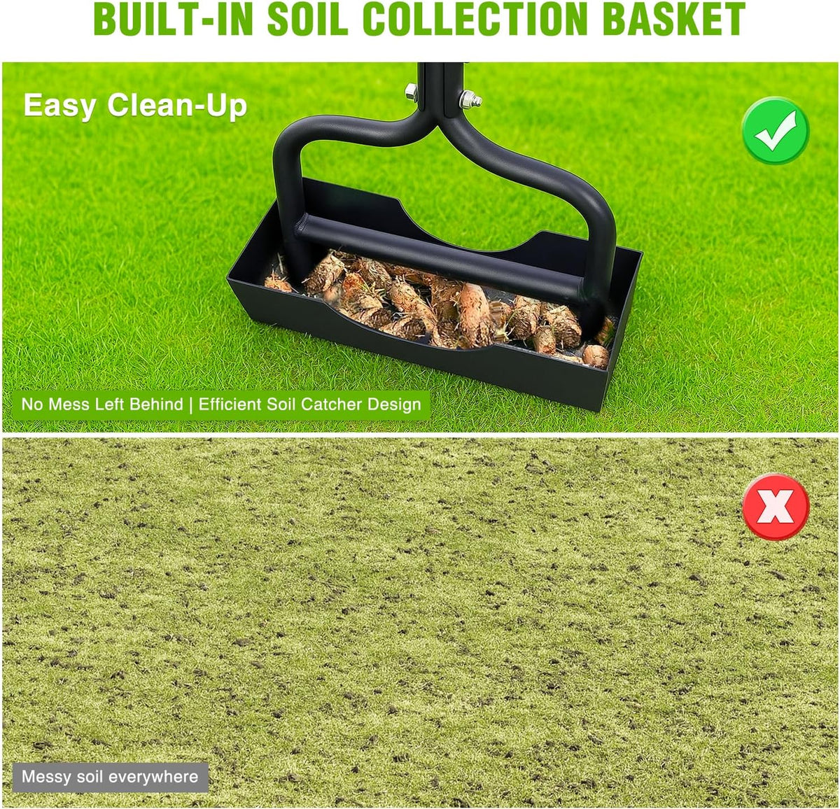 Yesker Lawn Aerator Coring Tool with Soil Core Tray, 39 inches Manual Garden Plug Aerator for Grass