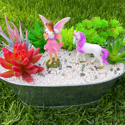 Mood Lab Fairy Garden - Fairy with Unicorn Set of 2 pcs - Miniature Figurines Statue Kit - Outdoor