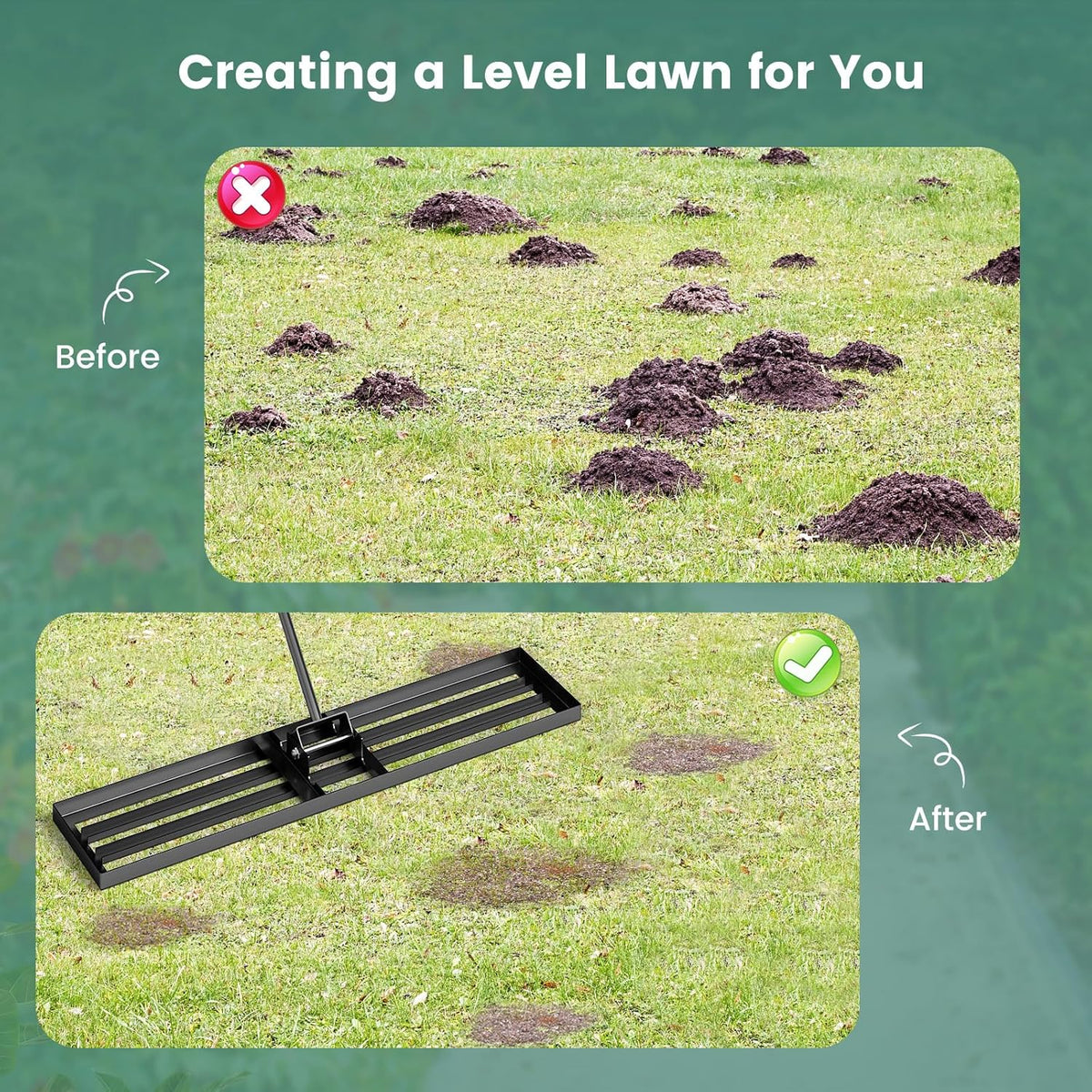 Goplus Lawn Leveling Rake, 46" x 10" Heavy Duty Level Lawn Tool w/ Ergonomic Handle for Soil