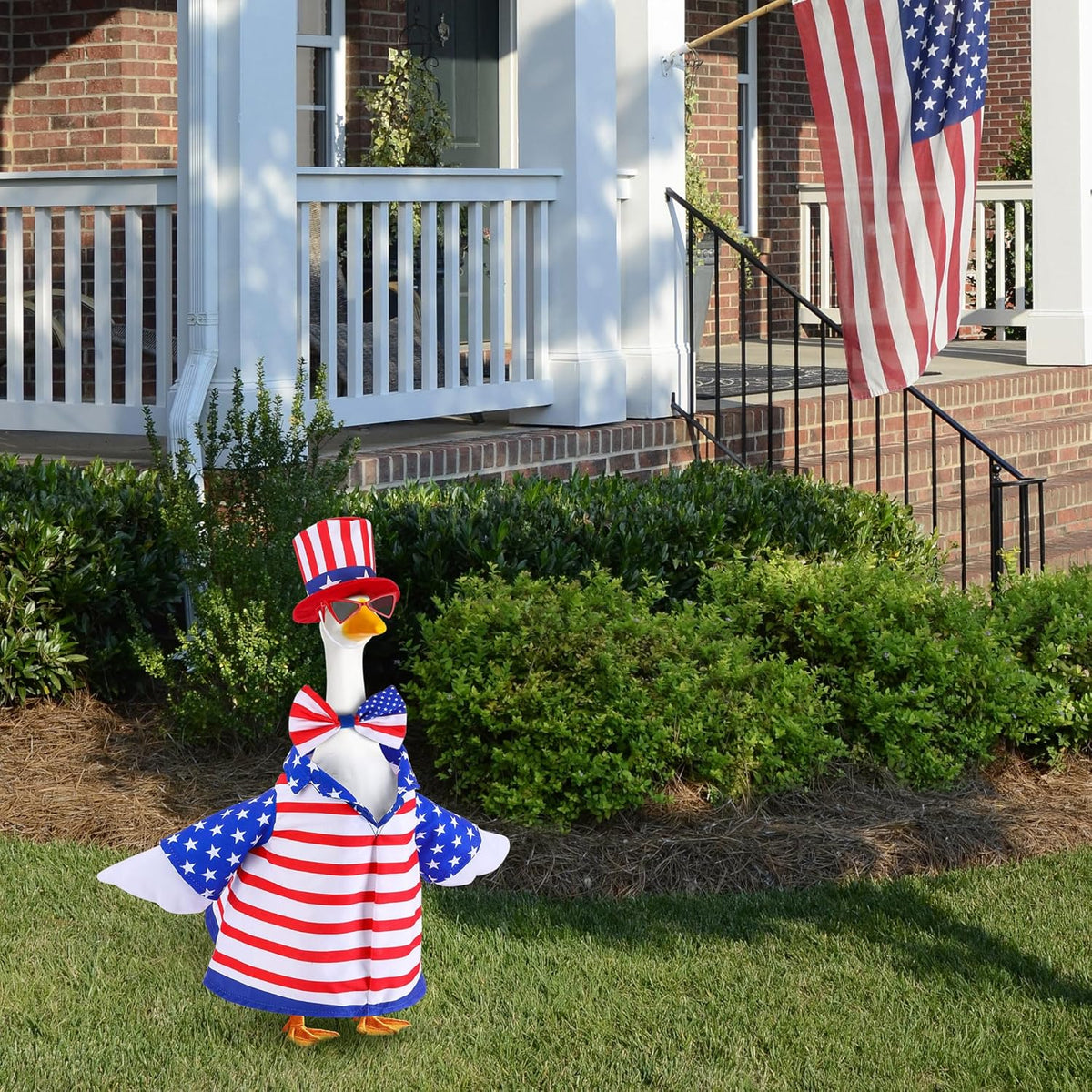 4 Pcs/Set 4th of July Porch Goose Outfit, 23" High Lawn Goose Statue Patriotic Costume Clothing