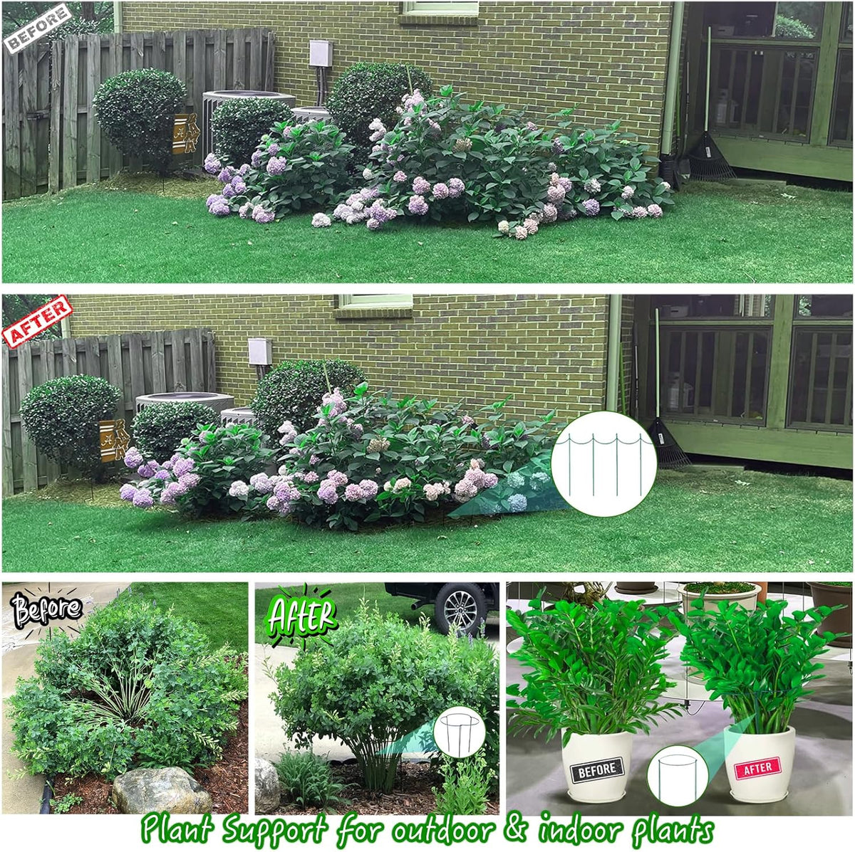 8 Pack Half Round Plant Support Stakes Sets - Strong Plant Support, Versatile Plant Cages, Durable