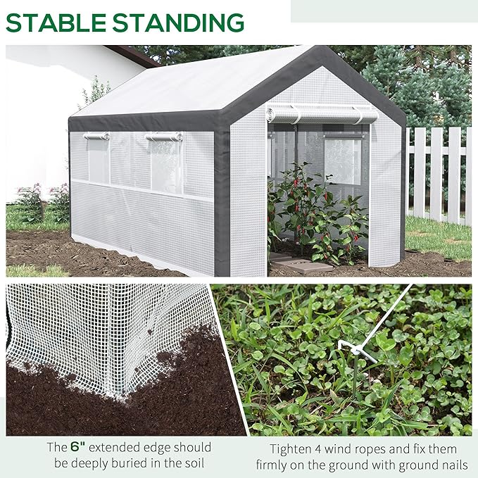 Outsunny 12' x 7' x 7' Walk-in Greenhouse, Outdoor Garden Warm Hot House with 4 Roll-up Windows, 2