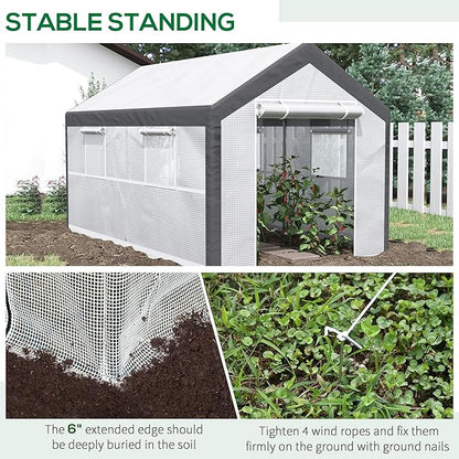 Outsunny 12' x 7' x 7' Walk-in Greenhouse, Outdoor Garden Warm Hot House with 4 Roll-up Windows, 2