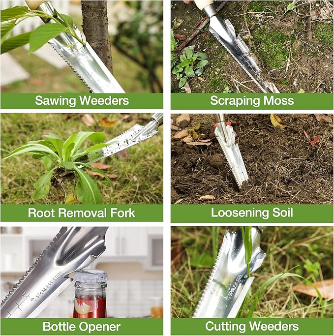 WORKPRO Hand Weeder Puller, 5-in-1 Stainless Steel Garden Trowel with Wooden Handle,Gardening