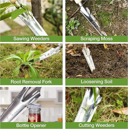 WORKPRO Hand Weeder Puller, 5-in-1 Stainless Steel Garden Trowel with Wooden Handle,Gardening