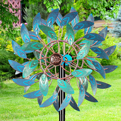 66 Inch Metal Outdoor Wind Spinner, 2-Way Wind Sculpture Spinner with Metal Stake, Waterproof 360