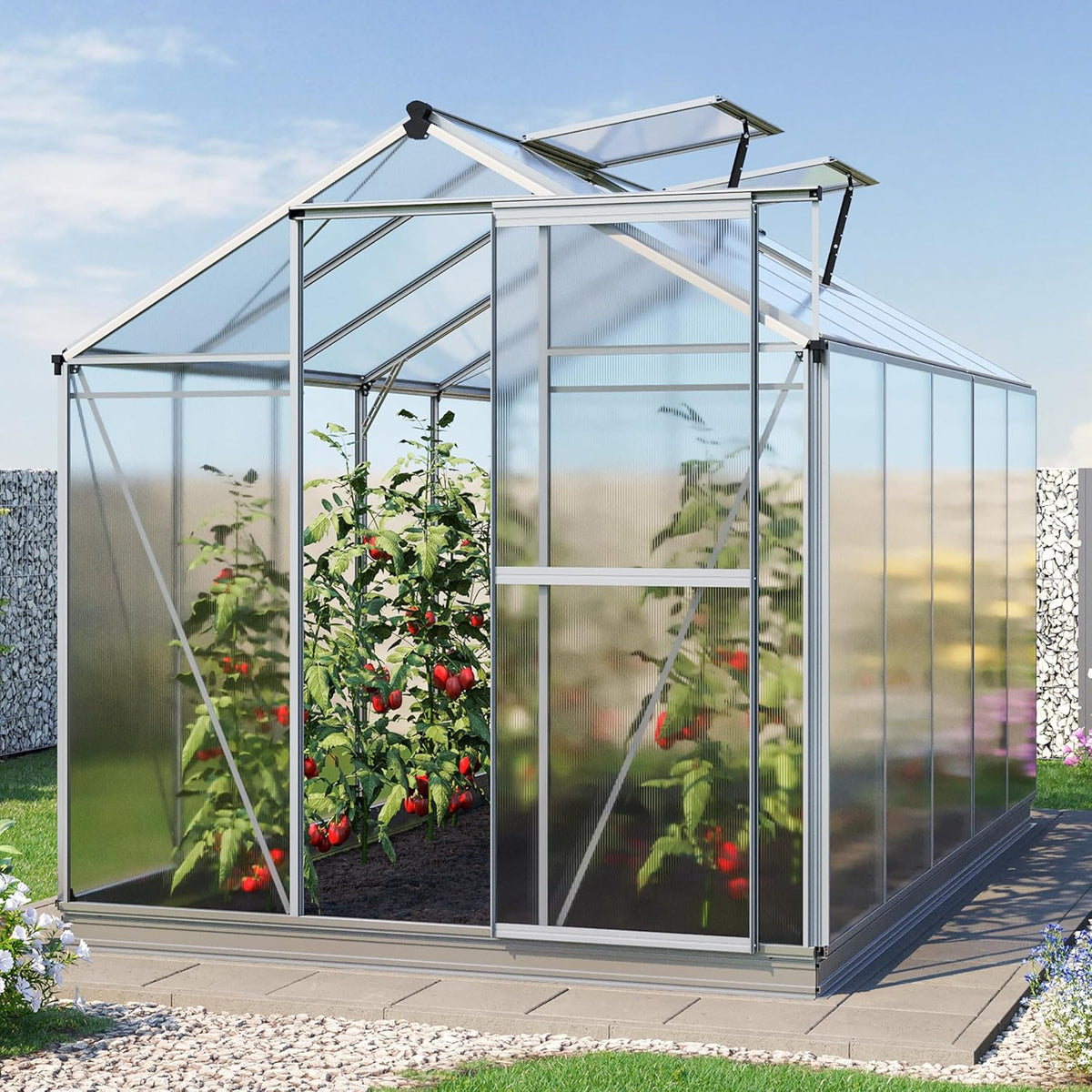 Greenhouse Jasmin 5 Aluminum Frame - 6.3 x 10.4 ft Approx. 6 mm Polycarbonate Panels - Bonus Base